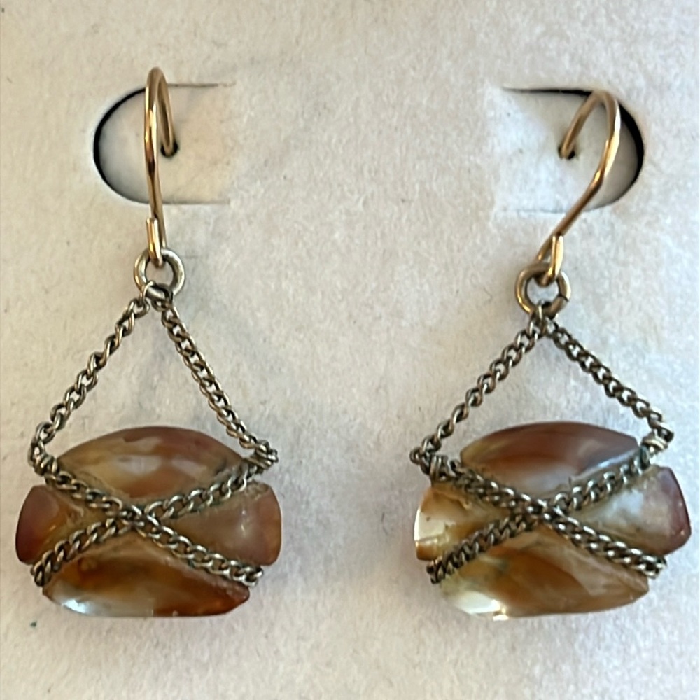 Kenneth Cole Quartz Crystal Cross-Chain Antique Gold-tone dangle earrings